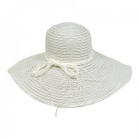 Straw Wide Brim Hat - w/ Multi-String Bow - White - HT-SHA50203WT